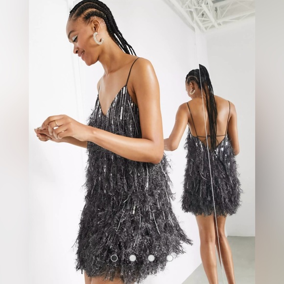 ASOS Edition Feather/Beads/Sequined Cocktail Dress in Gray US6 UK10 - Picture 9 of 9